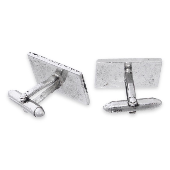 Vintage Sterling Silver Damascene Cufflinks Black Enamel Rectangle Cuff Links - Picture 5 of 6